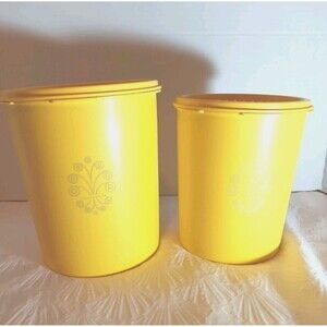 EXC VTG Tupperware Servalier Canister Set #809 & #807 Harvest Gold 70s Floral